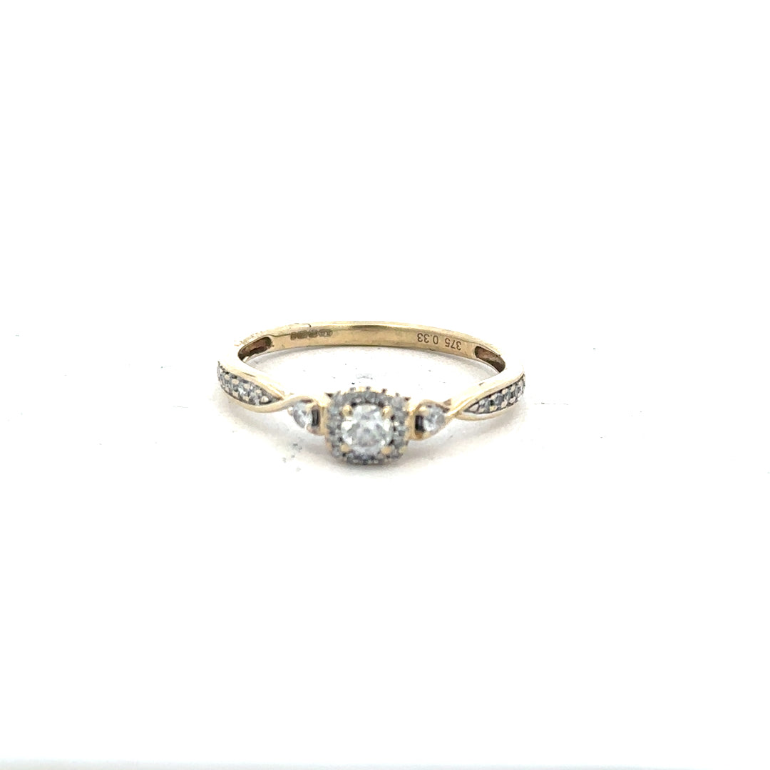 9ct yellow gold diamond ring with 0.33 carat stones in size S, featuring a classic design and polished finish.