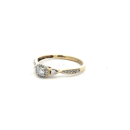 9ct yellow gold diamond ring with 0.33 carat center stone in size S, featuring a simple elegant design.