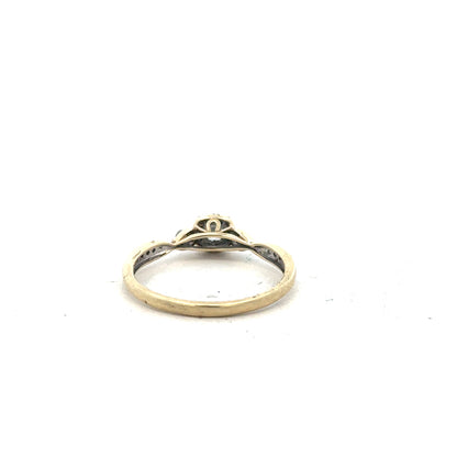 9ct yellow gold diamond ring with 0.33ct center stone, size S, featuring a classic design and sparkly gemstone.