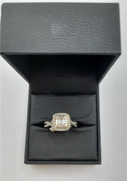 9ct yellow gold diamond ring with 0.62ct central diamond, size M, featuring an elegant design and unbranded craftsmanship.