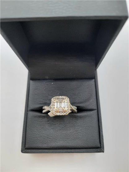 9ct yellow gold diamond ring with 0.62 carats, size M, featuring sparkling diamonds and a sleek band design.