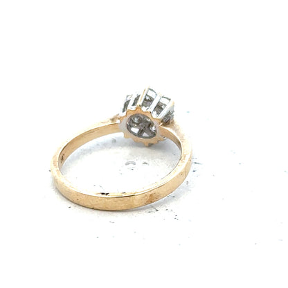 9ct yellow gold diamond ring with 1/2 carat center stone in size N, featuring a classic design and sparkling diamonds.