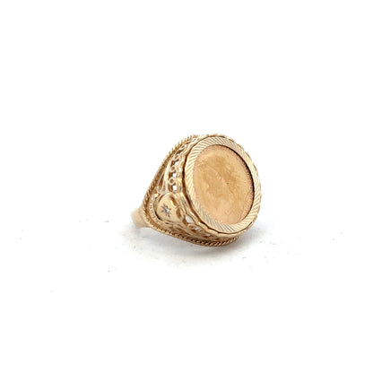 9ct yellow gold half sovereign ring with 1897 design, size S, featuring detailed vintage coin motif for unbranded jewelry.