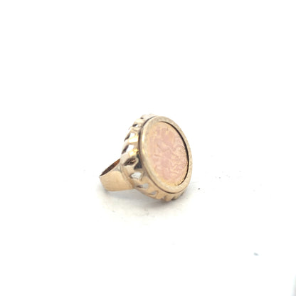 9ct yellow gold 1918 half sovereign ring in size K1/2, featuring detailed vintage coin design and classic gold band.