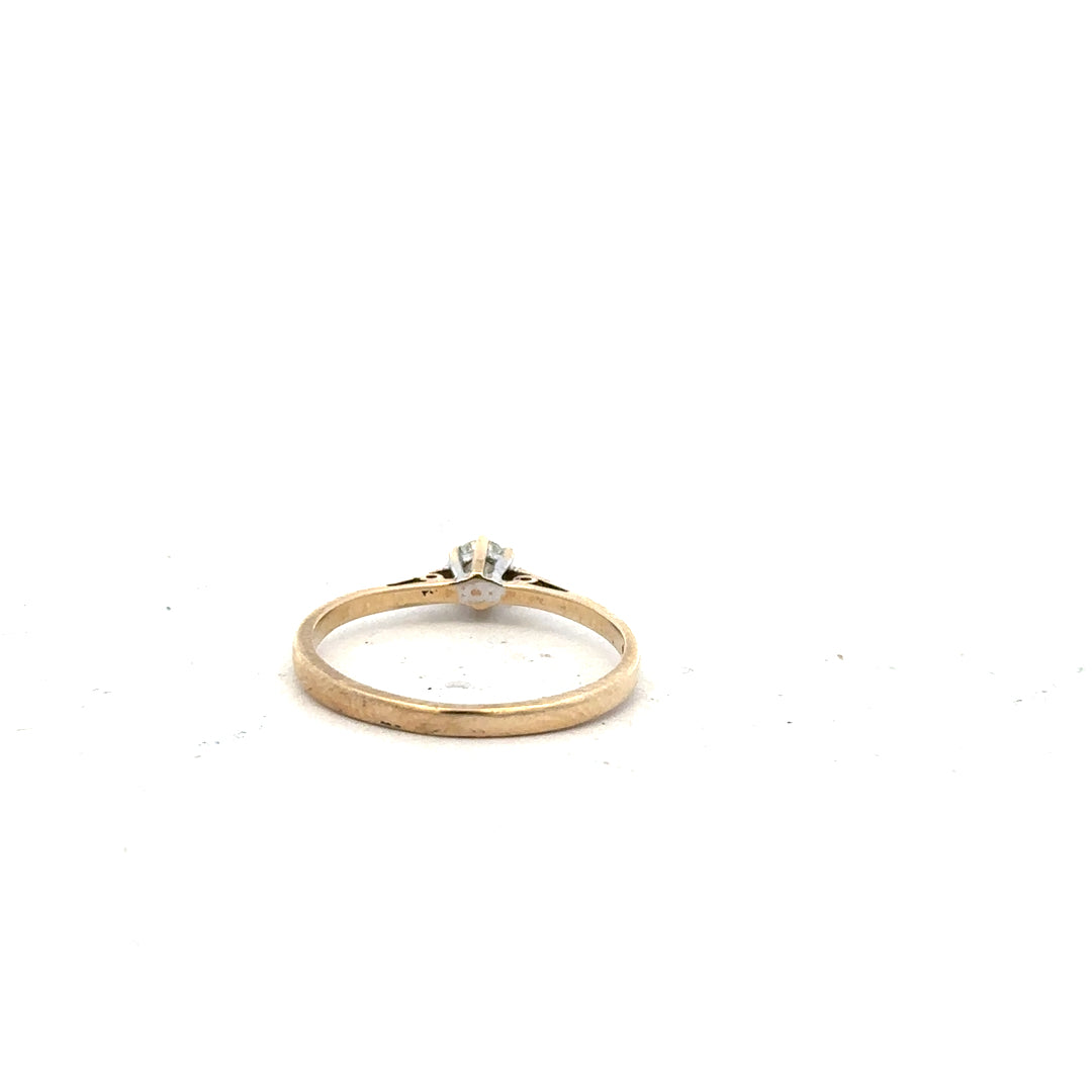 9ct yellow gold diamond ring with 20pts of diamonds in size N1/2, featuring a sleek, elegant design.