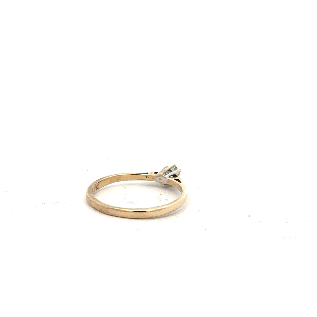 9ct yellow gold diamond ring with 20 points, size N 1/2, featuring a simple, elegant design with a sparkling diamond centerpiece.