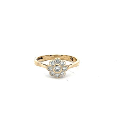 9ct yellow gold diamond ring with 25pts diamonds, size L, featuring a classic design and unbranded craftsmanship.