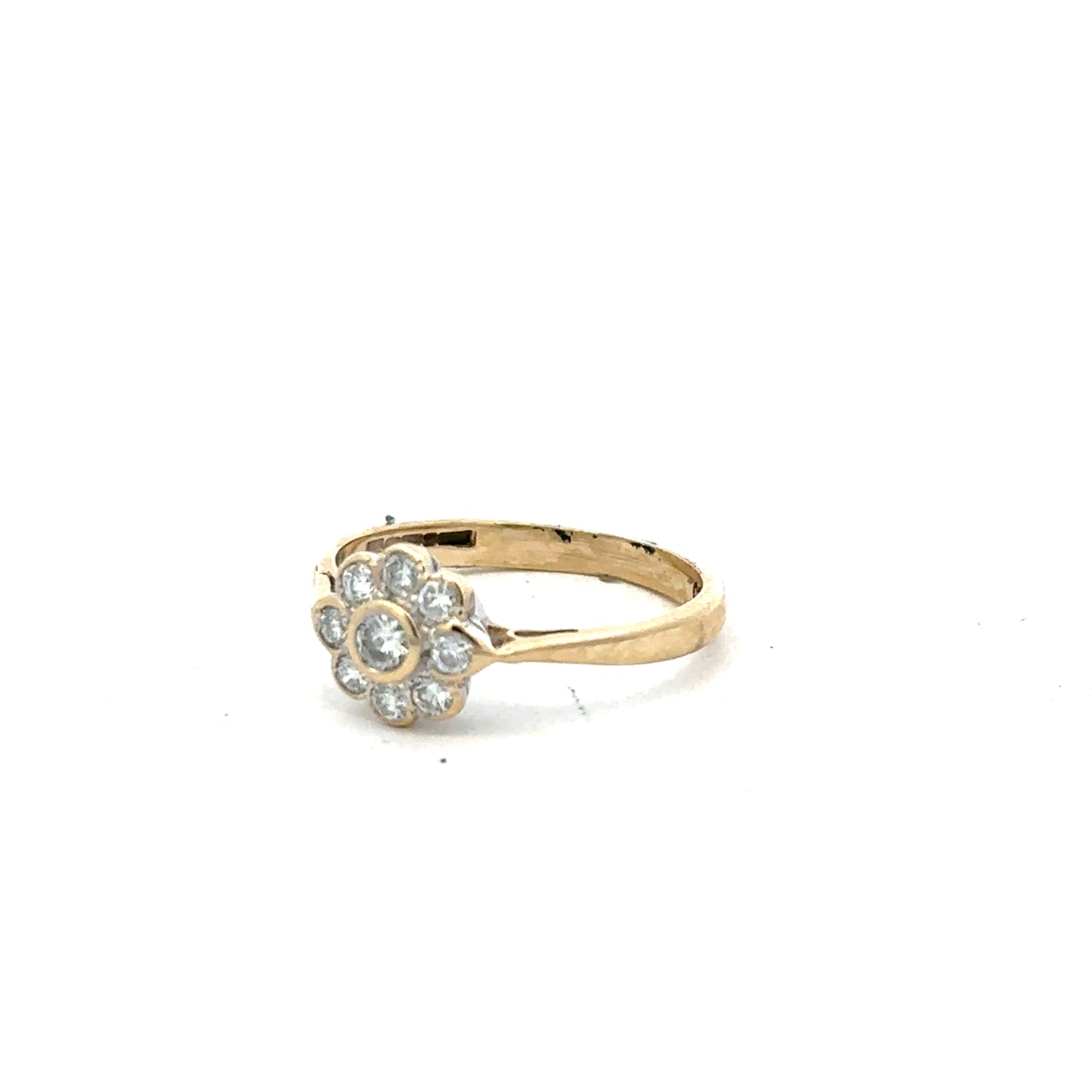 9ct yellow gold diamond ring with 25pts accent diamonds in size L, unbranded jewelry with elegant design and gold finish.