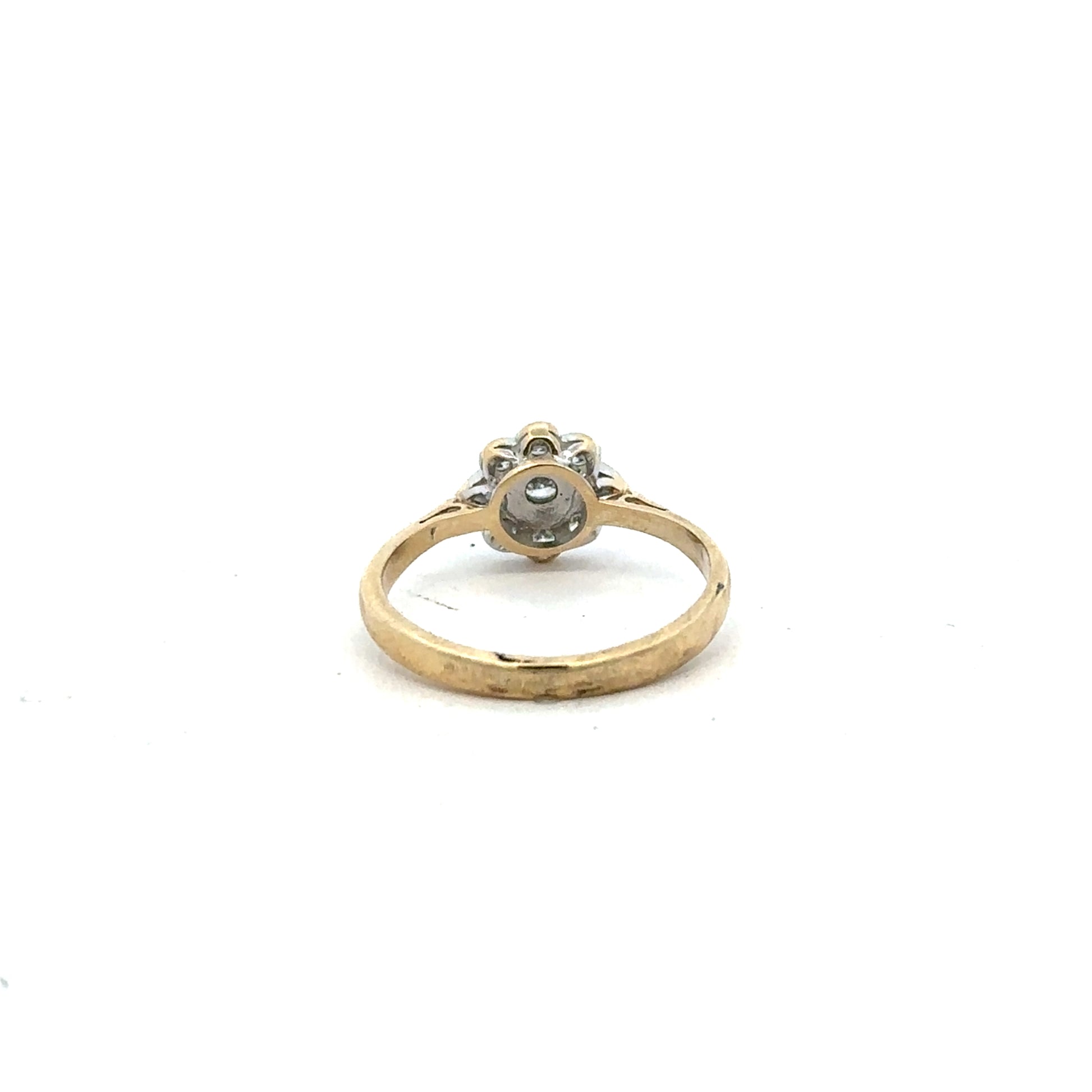 9ct yellow gold diamond ring with 25 points, size L, featuring a sleek design and sparkling diamonds.