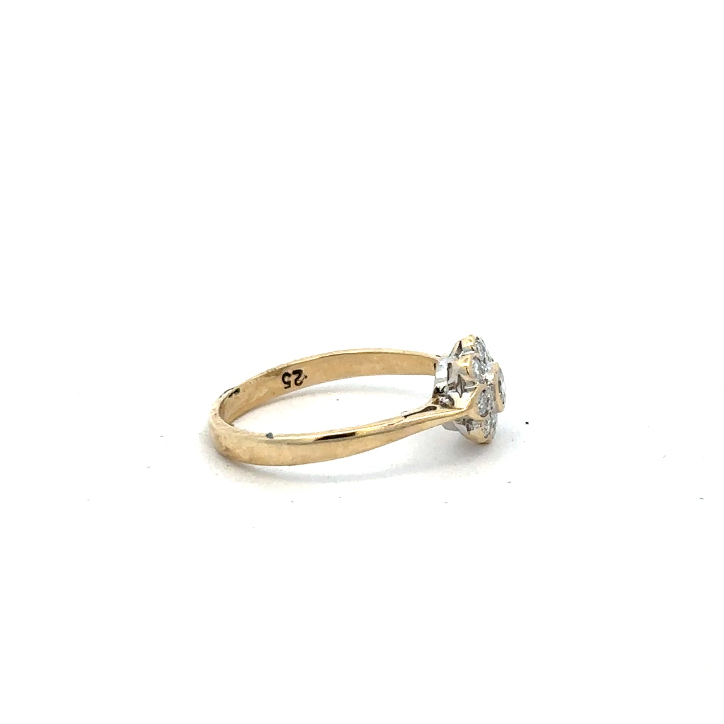 9ct yellow gold diamond ring with 25 points, size L, featuring a sparkling central diamond on a sleek band.