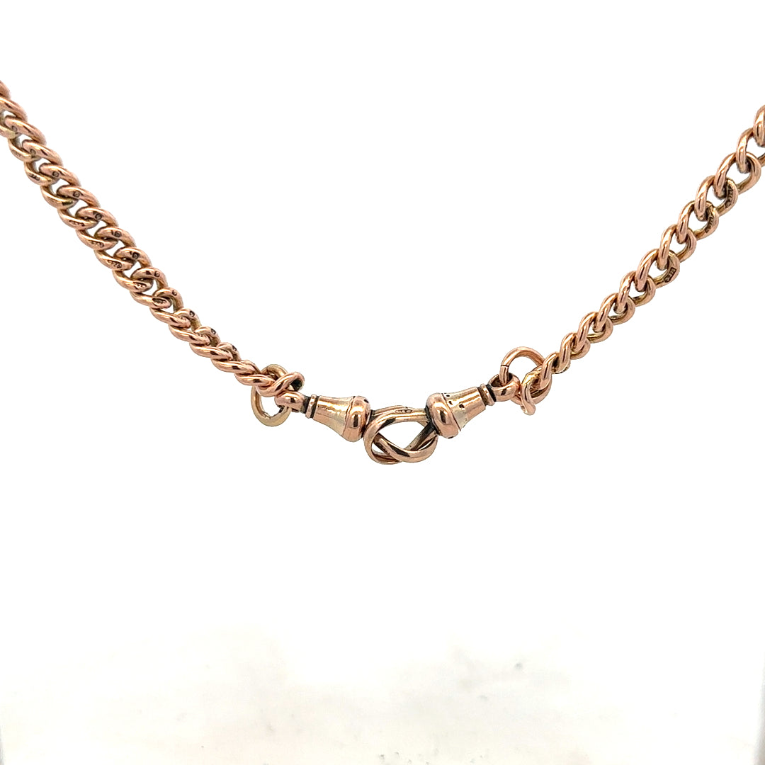 9ct yellow gold Albert chain with a 45.6g weight, featuring detailed links and classic design, ideal for men's jewelry.