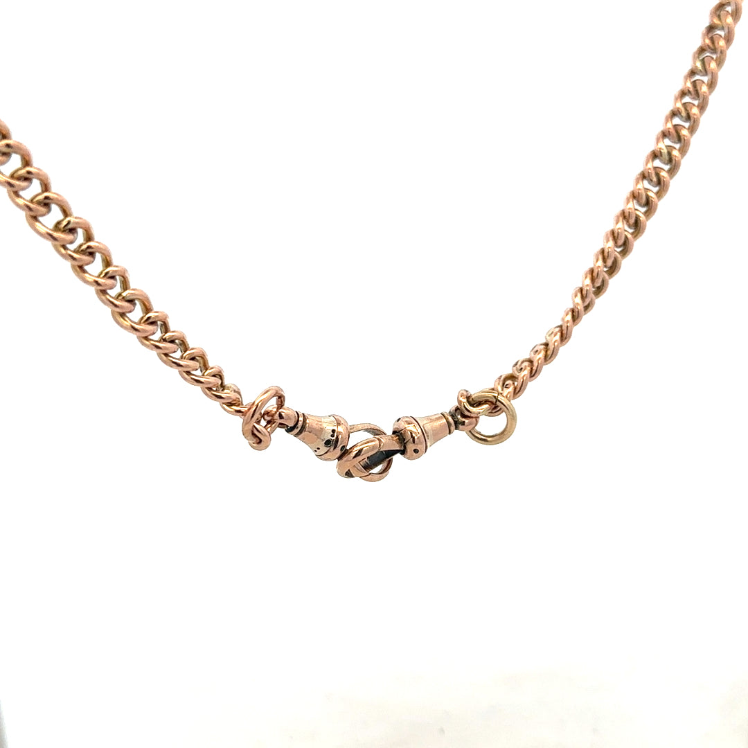 9ct yellow gold Albert chain weighing 45.6g, unbranded, with intricate link design for men's jewelry.