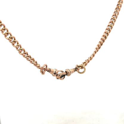 9ct yellow gold Albert chain weighing 45.6g, unbranded, with intricate link design for men's jewelry.