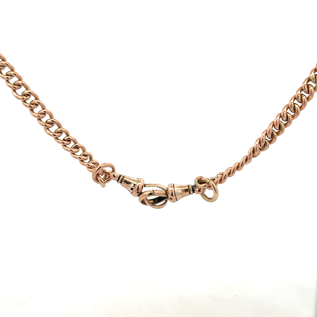 9ct yellow gold Albert chain weighing 45.6g, unbranded men's jewelry with detailed chain links and secure clasp.