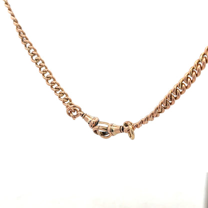9ct yellow gold Albert chain with a 45.6g weight, featuring intricate link design, ideal for classic jewelry styling.
