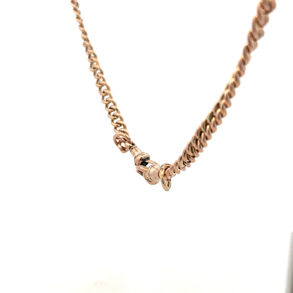 9ct yellow gold Albert chain weighing 45.6g, featuring a classic design with secure clasp, suitable for men's jewelry.