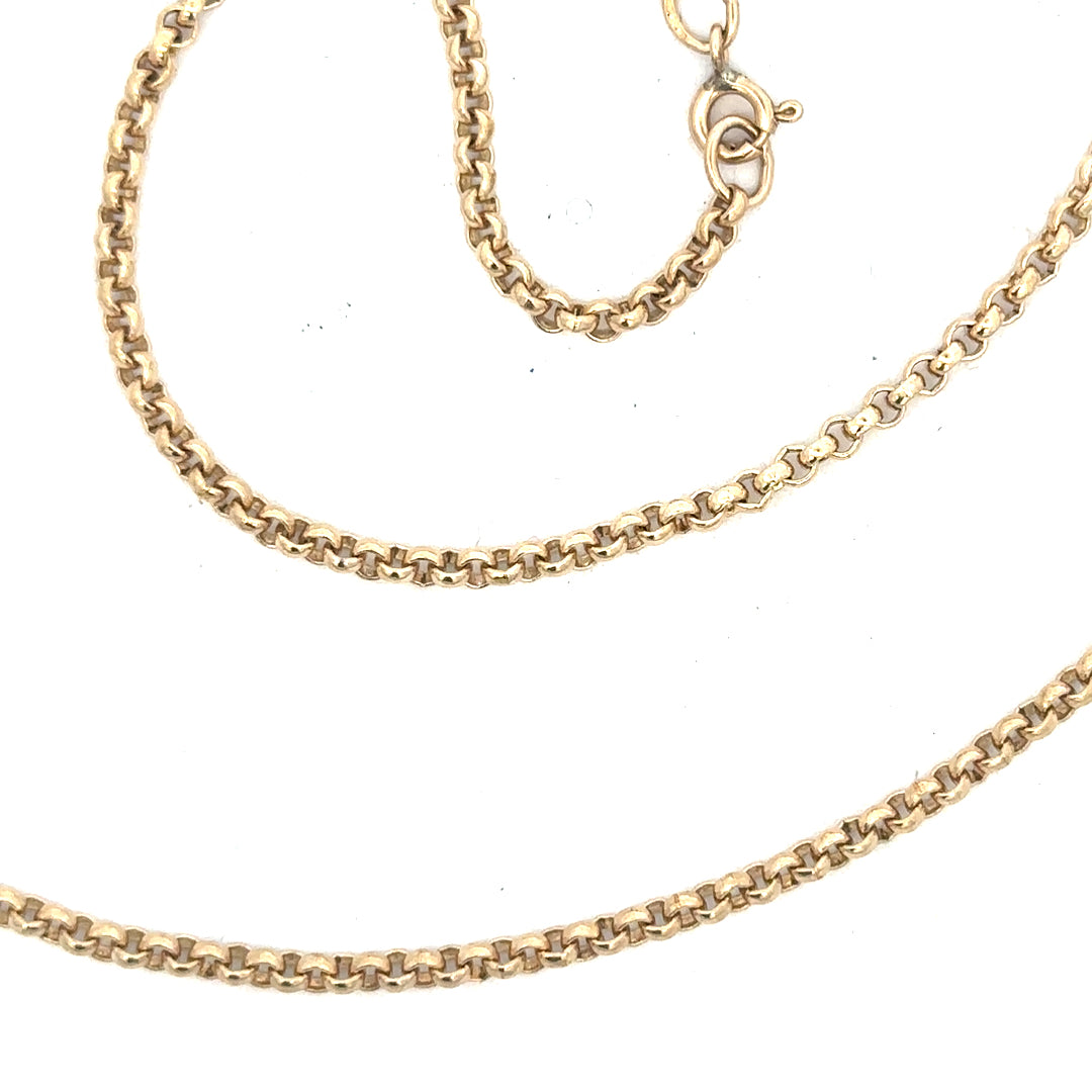 9ct yellow gold belcher chain with a secure link design, weighing 12.2 grams, showcased in a clear image.