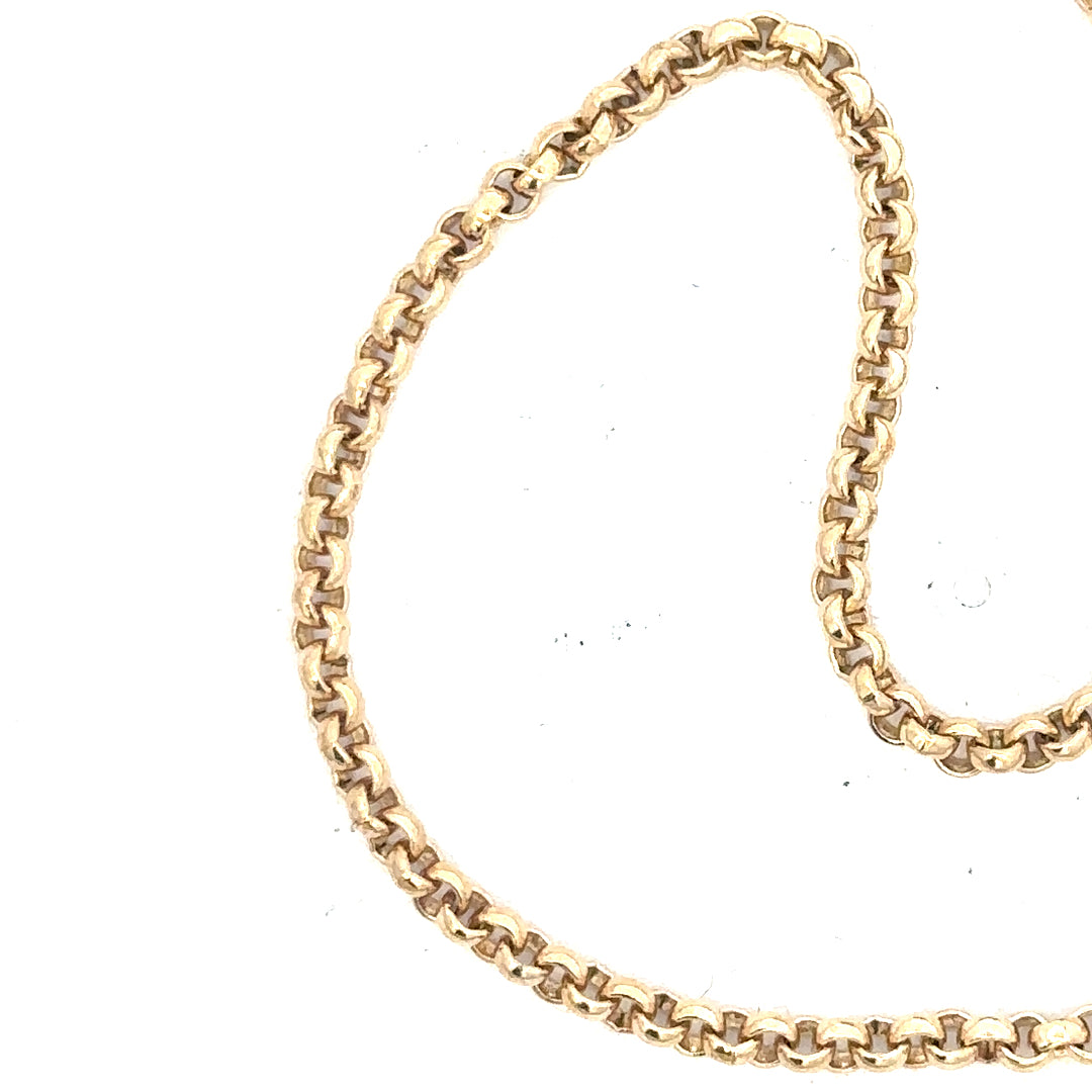 9ct yellow gold belcher chain weighing 12.2g, featuring classic linked design and polished finish, unbranded jewelry accessory.