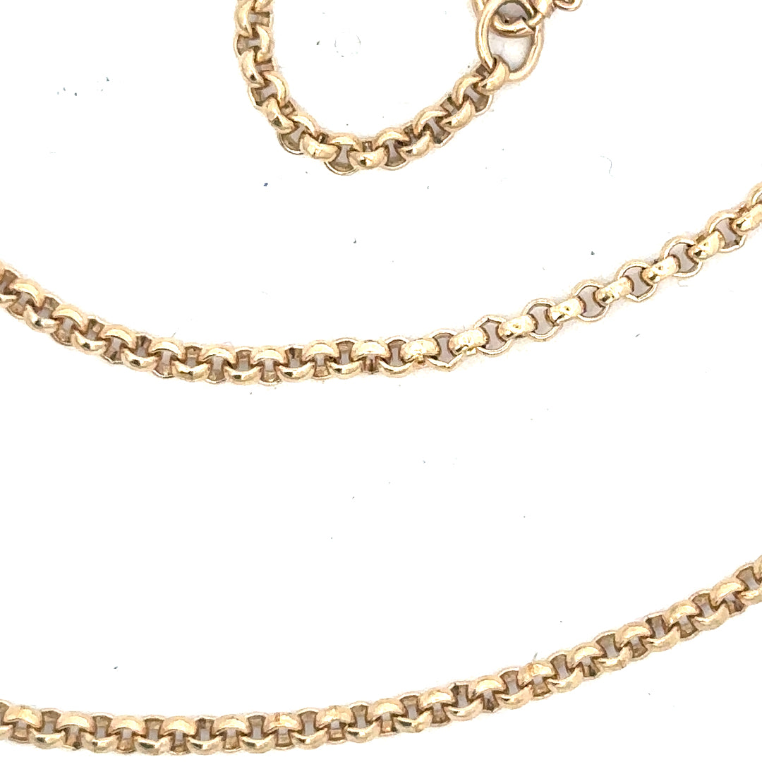 9ct yellow gold belcher chain weighing 12.2g, featuring classic linked design and unbranded craftsmanship.