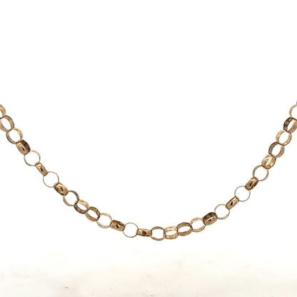 9ct yellow gold belcher chain weighing 12.7g, featuring classic interlinked round links, unbranded jewelry accessory.