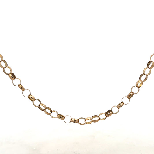 9ct yellow gold belcher chain weighing 12.7g, featuring classic interlinked round links, unbranded jewelry accessory.