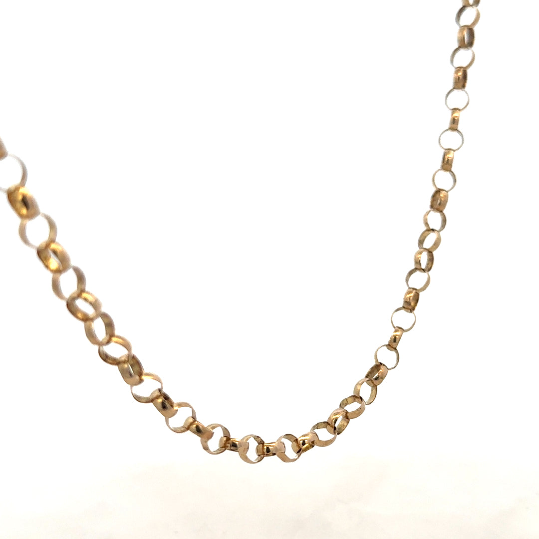 9ct yellow gold belcher chain, 12.7g, unbranded, with closely linked round gold links on a plain background.