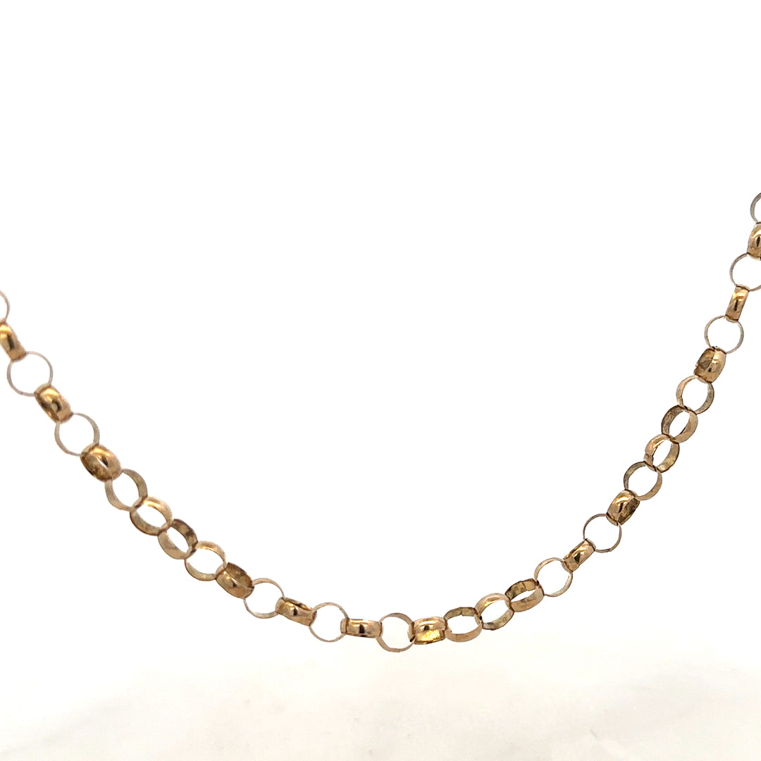 9ct yellow gold belcher chain weighing 12.7g, featuring classic round links, unbranded jewelry accessory.