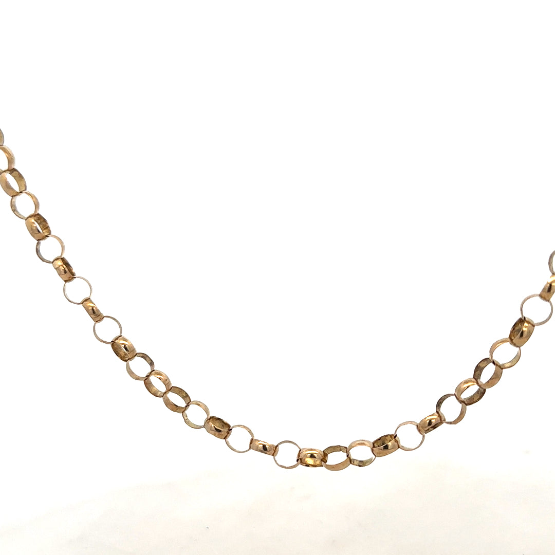 9ct yellow gold belcher chain weighing 12.7g, featuring classic linked design, unbranded jewelry accessory.