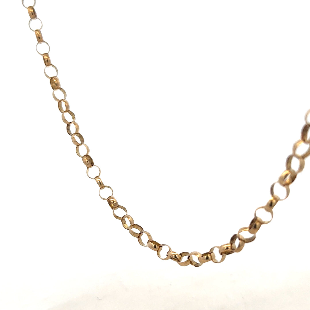 9ct yellow gold belcher chain weighing 12.7g, featuring classic linked design, unbranded jewelry for everyday wear
