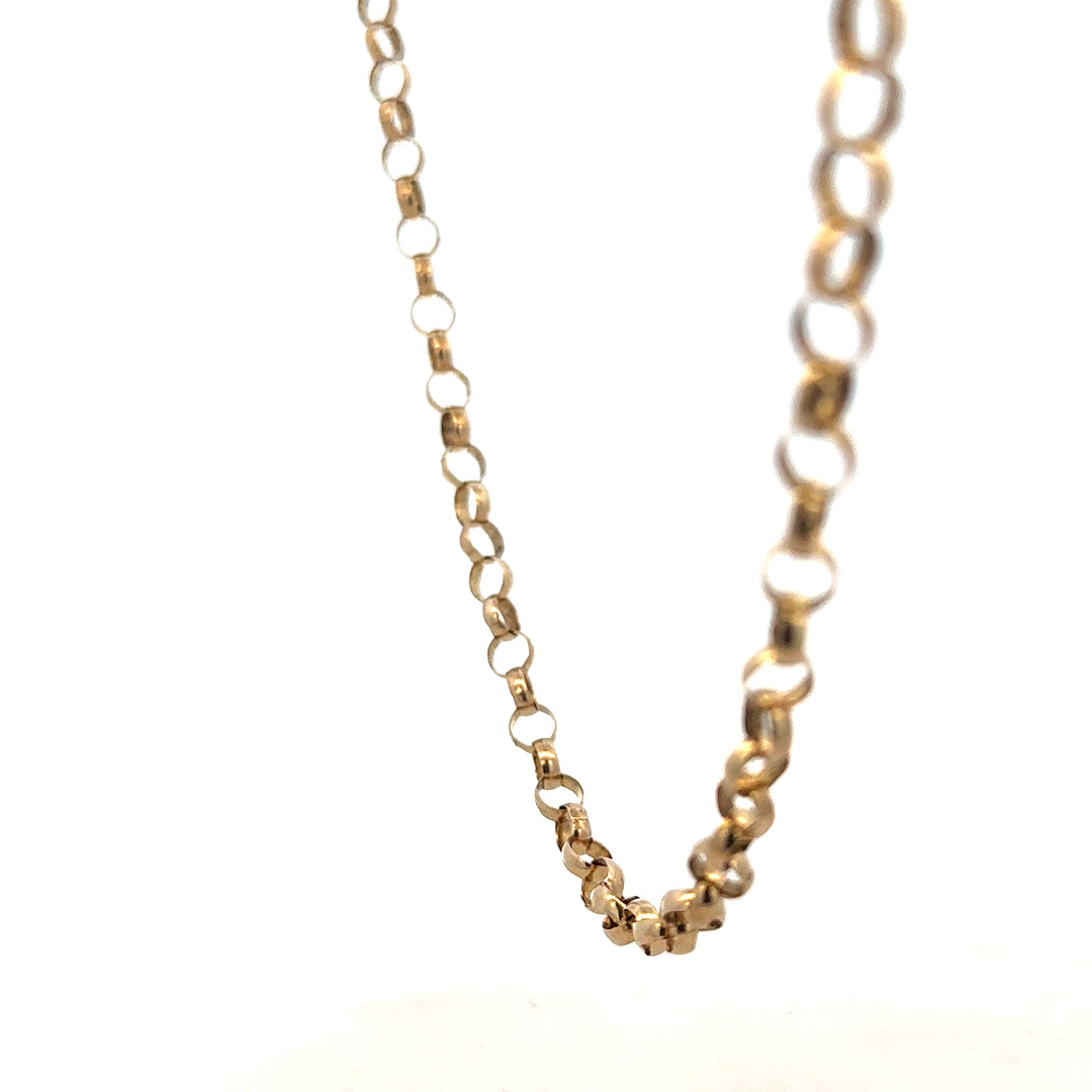 9ct yellow gold belcher chain weighing 12.7g, featuring classic round links, unbranded jewelry accessory.