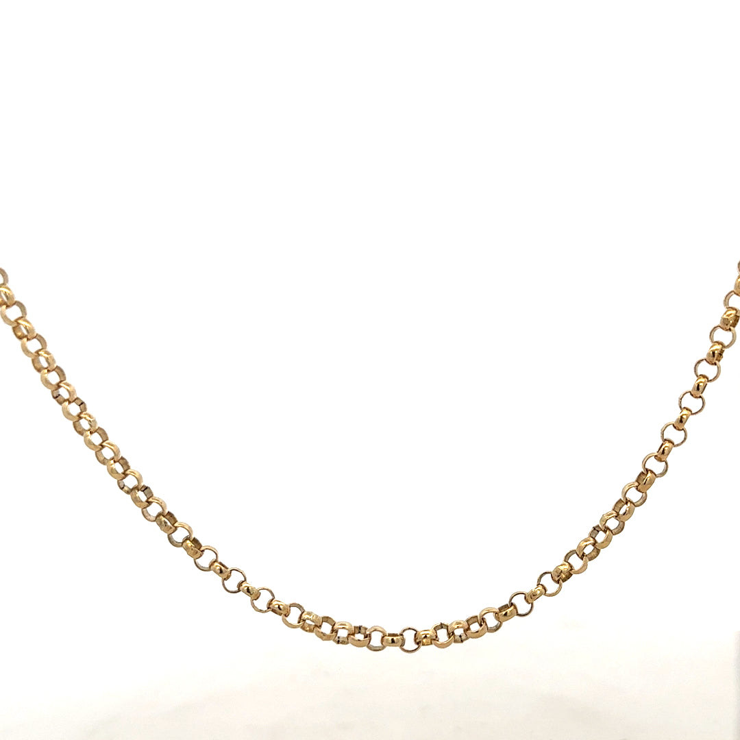 9ct yellow gold belcher chain weighing 13.7g, featuring classic linked design, unbranded jewelry necklace.