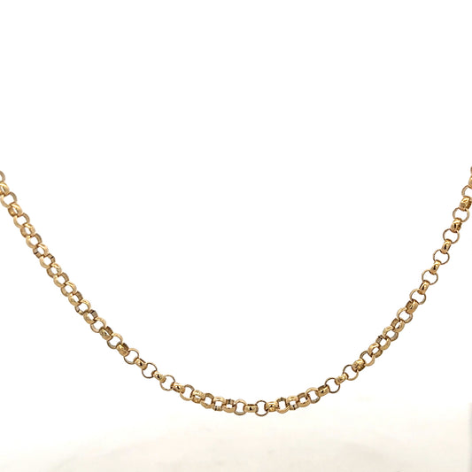 9ct yellow gold belcher chain weighing 13.7g, featuring classic linked design, unbranded jewelry necklace.