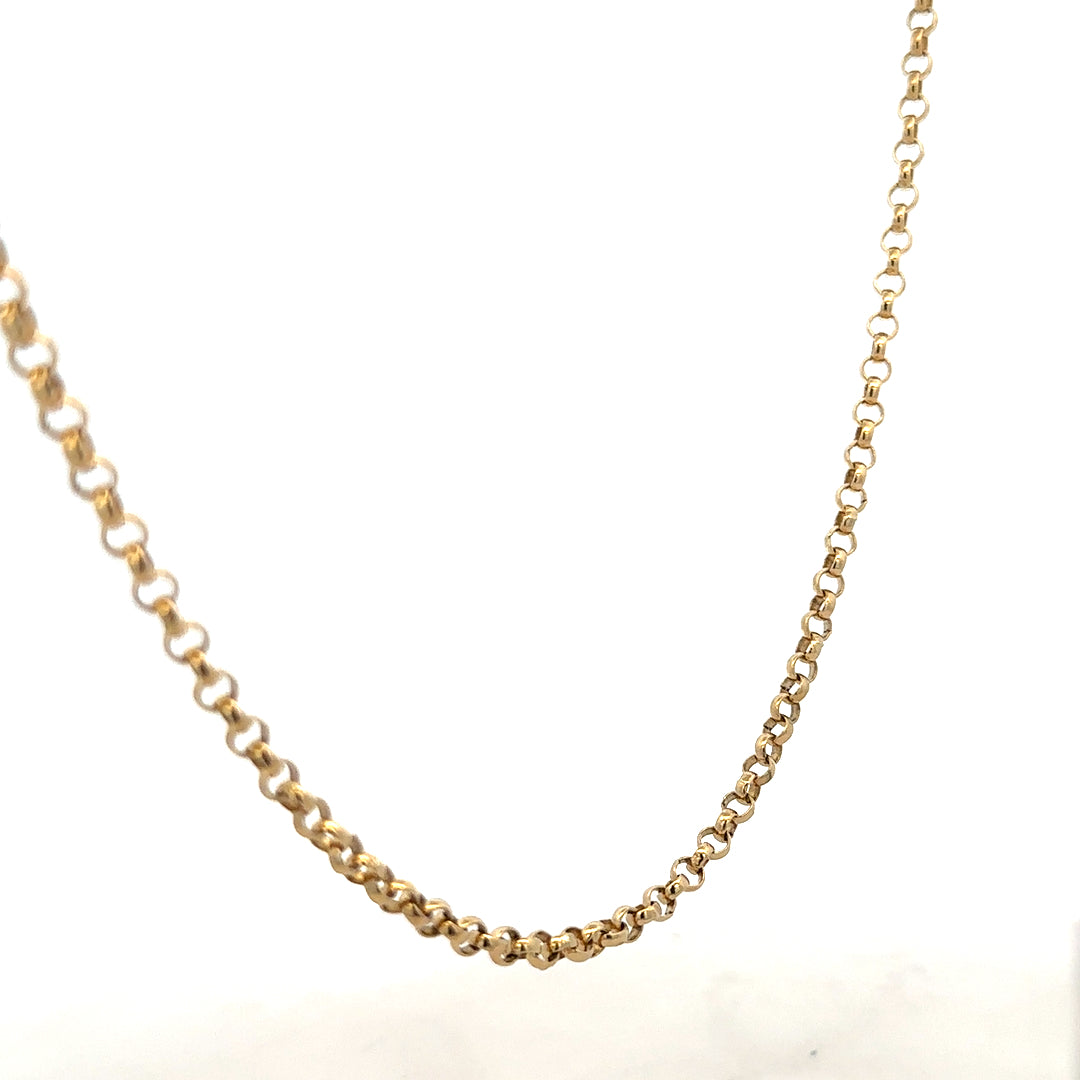 9ct yellow gold belcher chain weighing 13.7g, featuring classic linked design, unbranded jewelry chain for men or women