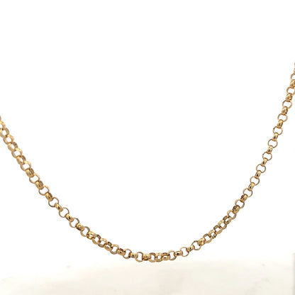 9ct yellow gold belcher chain weighing 13.7g, shown with close-up of linked chain design and polished finish.