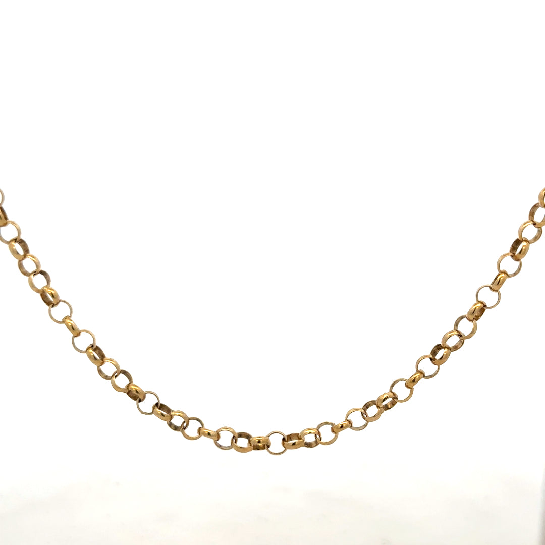 9ct yellow gold belcher chain weighing 15g, showcasing a classic gold jewelry design with detailed links.