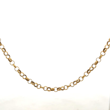 9ct yellow gold belcher chain weighing 15g, showcasing a classic gold jewelry design with detailed links.