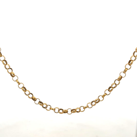 9ct yellow gold belcher chain weighing 15g, showcasing a classic gold jewelry design with detailed links.