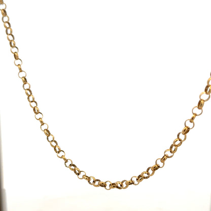 9ct yellow gold belcher chain weighing 15g, displayed flat with detailed links, unbranded jewelry chain for men or women