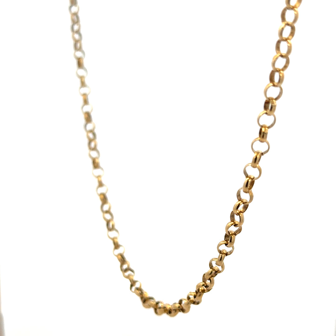 9ct yellow gold belcher chain weighing 15g, featuring classic round links, unbranded jewelry accessory.