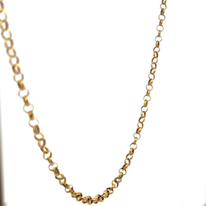 9ct yellow gold belcher chain weighing 15g, featuring classic linked design, displayed on a plain background.