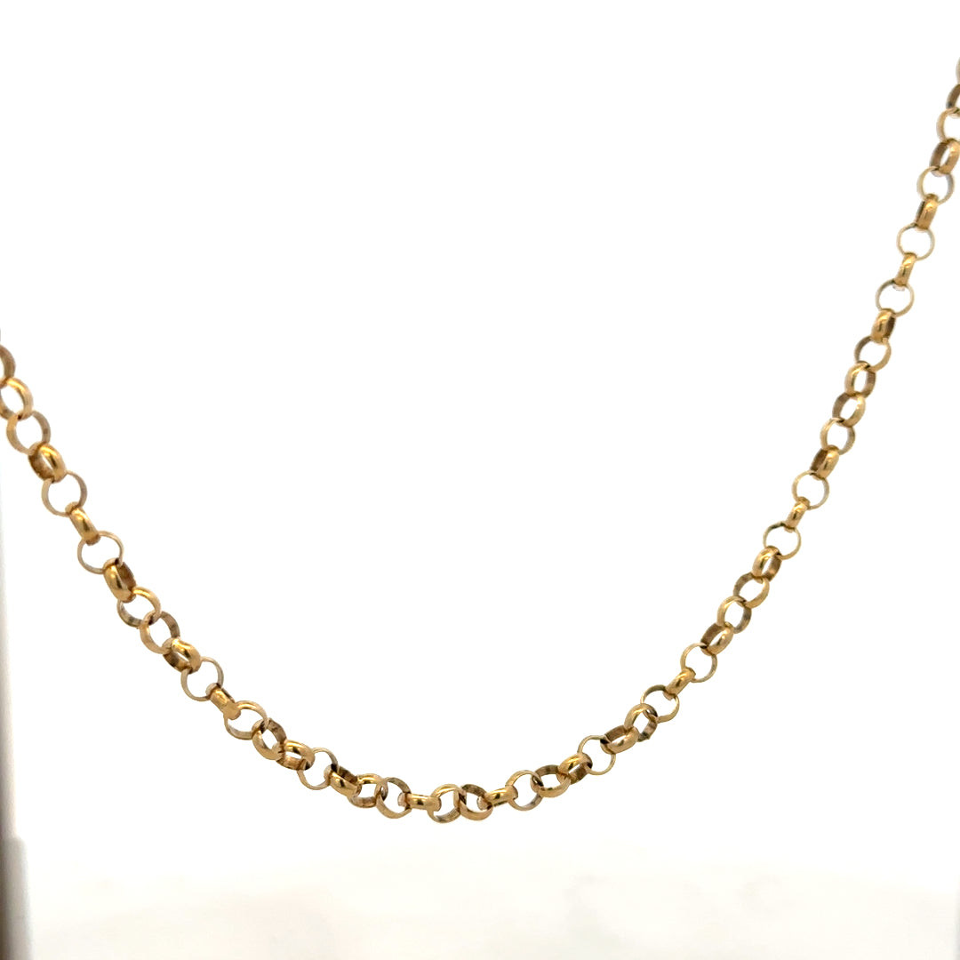 9ct yellow gold belcher chain weighing 15g, showing the detailed linked design and polished finish of this jewelry piece.
