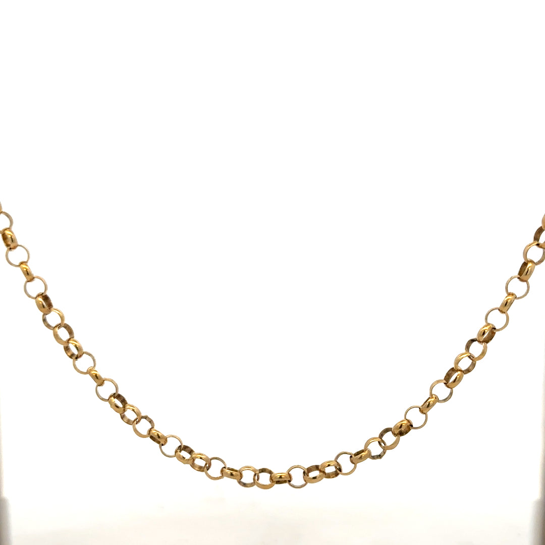 9ct yellow gold belcher chain weighing 15g, showcasing a classic gold jewelry chain with a polished finish.