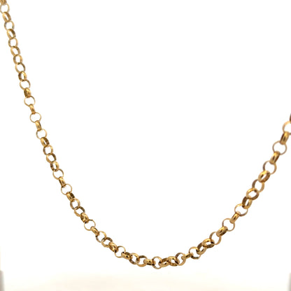 9ct yellow gold belcher chain weighing 15g, close-up view showing links and polished finish