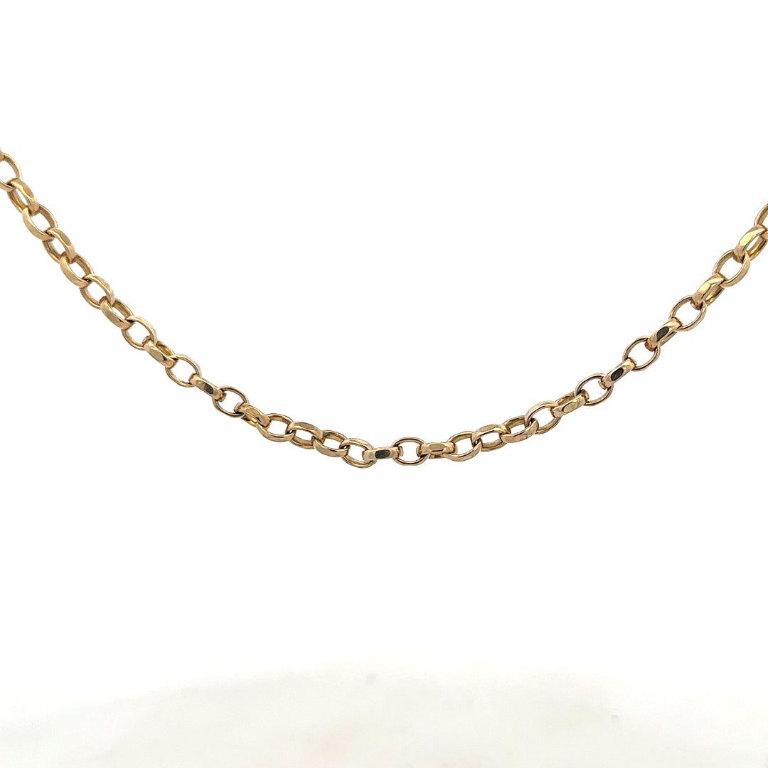 9ct yellow gold belcher chain weighing 17.3g, featuring classic linked design, unbranded jewelry piece.