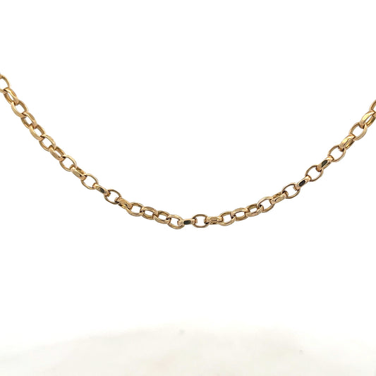 9ct yellow gold belcher chain weighing 17.3g, featuring classic linked design, unbranded jewelry piece.