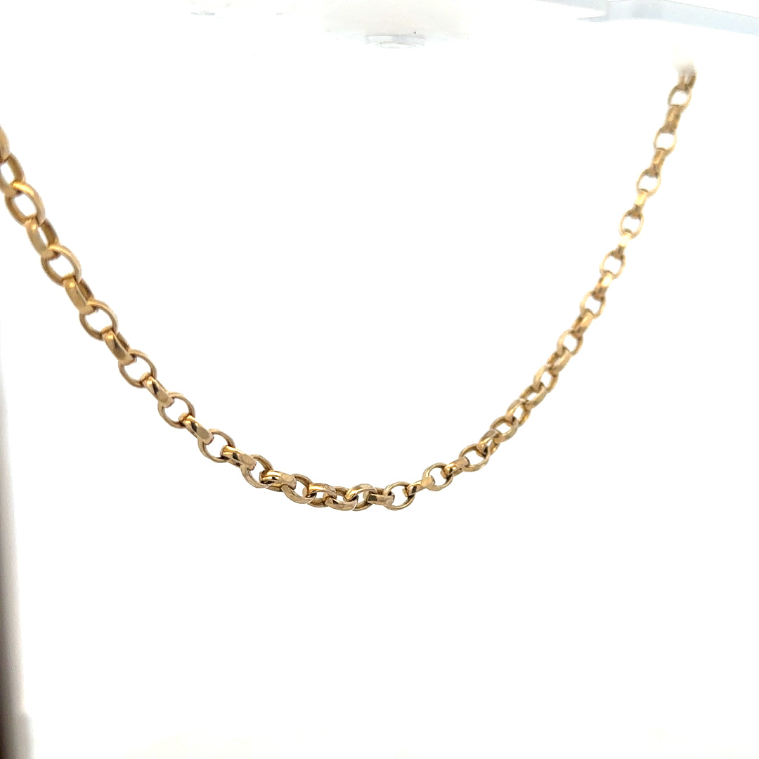 9ct yellow gold belcher chain weighing 17.3g, featuring classic linked design, perfect for everyday wear and elegant accessories.