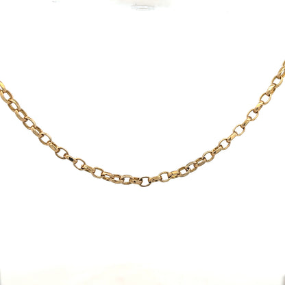 9ct yellow gold belcher chain weighing 17.3g, featuring classic interlinked gold links, with a sleek and polished finish.