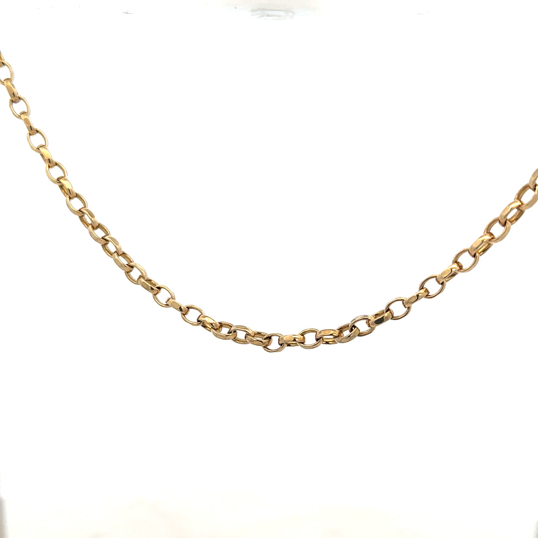 9ct yellow gold belcher chain weighing 17.3g, featuring classic link design, unbranded jewelry accessory on a neutral background.
