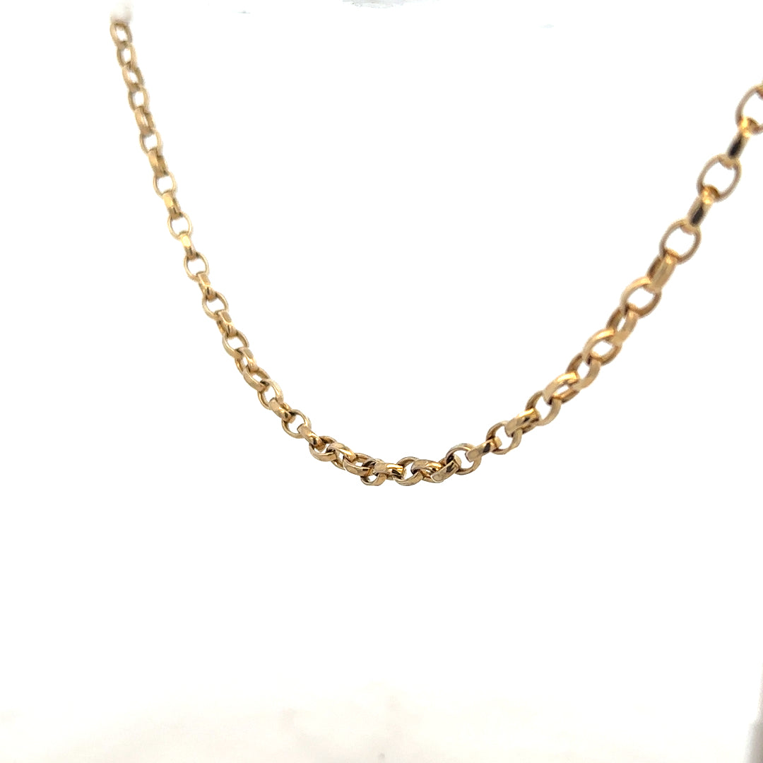9ct yellow gold belcher chain weighing 17.3g, featuring classic linked design and a polished finish.