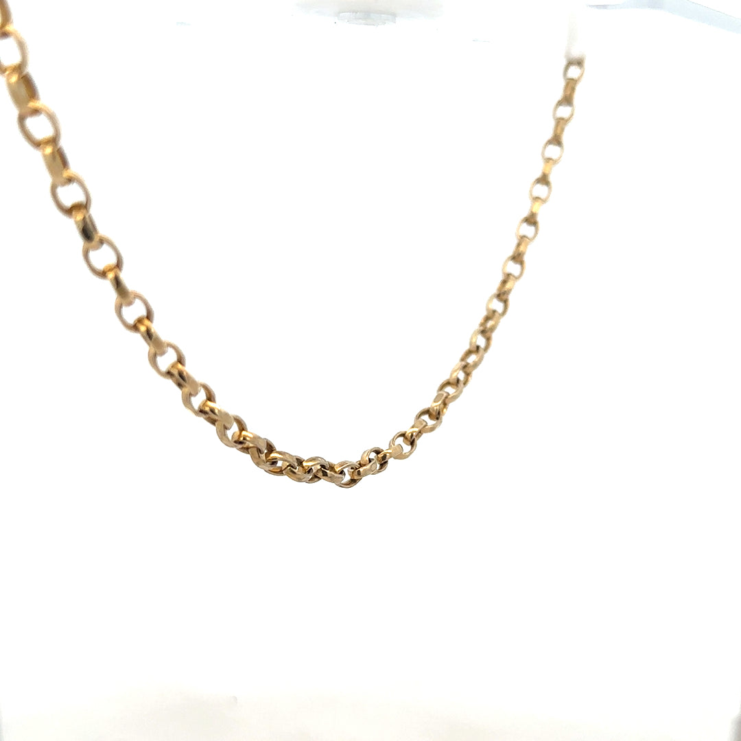 9ct yellow gold belcher chain weighing 17.3g, featuring classic link design, unbranded jewelry accessory.